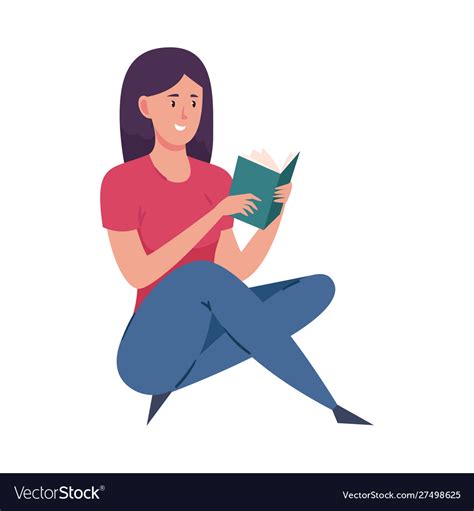Young Girl Sitting And Reading A Book Royalty Free Vector