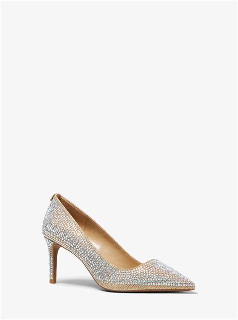 Michael Kors Alina Flex Crystal Embellished Glitter Chain Mesh Pump In White Lyst