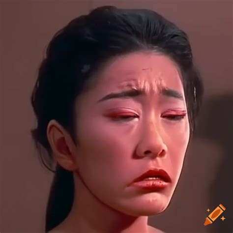 asian woman fighter with bruised expression in 80s movie scene on craiyon