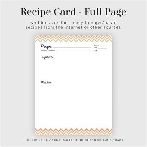 Recipe Card Full Page Colourful Chevron Fillable Etsy