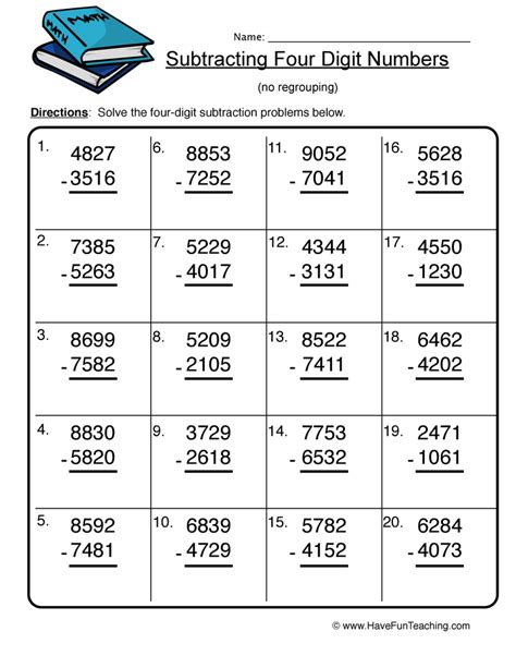 Adding And Subtracting 4 Digit Numbers Worksheets