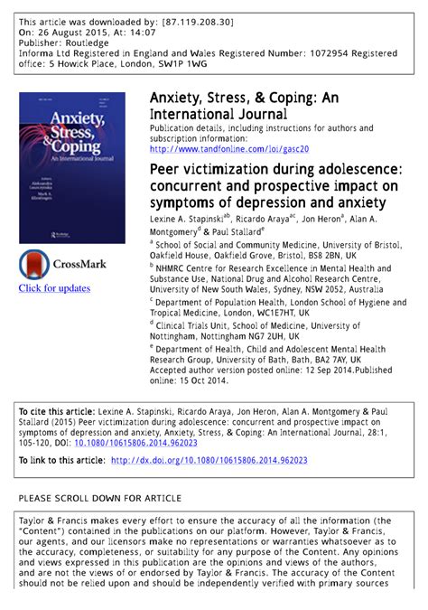 Pdf Peer Victimization During Adolescence Concurrent And Prospective Impact On Symptoms Of