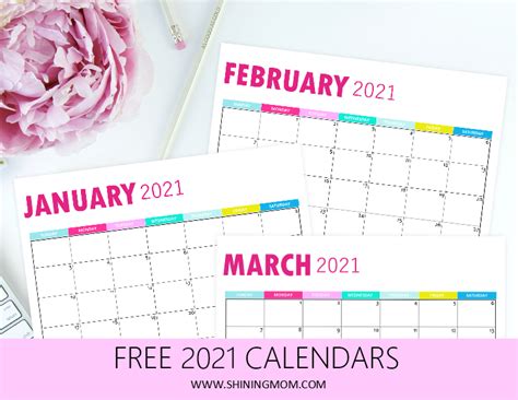 2021 Monthly Calendar Printable So Pretty In Pink