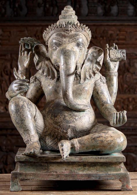Preorder Brass Thai Style Seated Ganesha Statue With Beautiful Antique