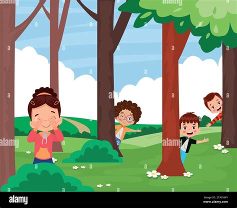 Cute Happy Kids Playing Hide And Seek Stock Vector Image And Art Alamy