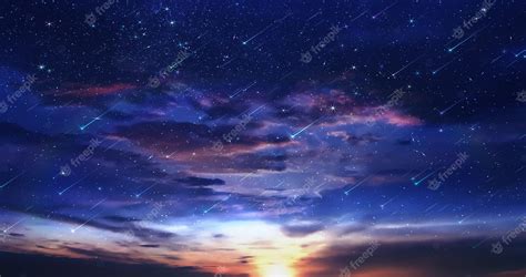Premium Photo Star Fall Blue Lilac Starry Sky Sunset Star Fall Cloudy