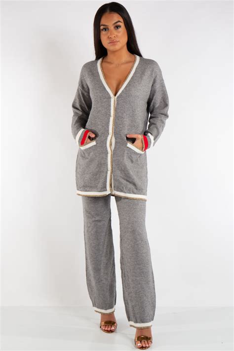 Check spelling or type a new query. Keira Grey Cardigan Metallic Detail Knitted Loungewear Set