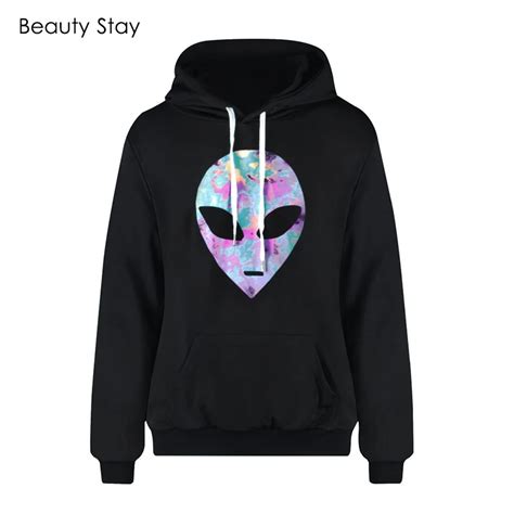 Beautystay Women 3d Alien Print Hoodies Sweatshirts Velvet Hooded