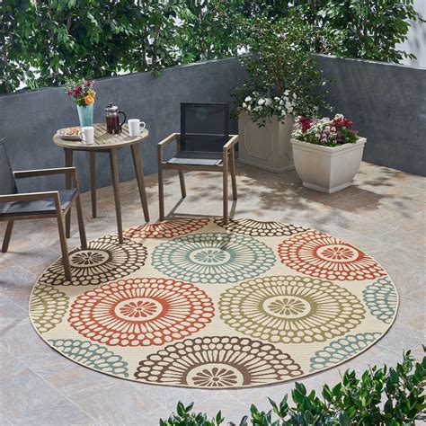 Gdf Studio Belle Outdoor 710 Round Medallion Area Rug Ivory And
