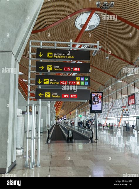 An Airport Sign At Madrids Barajas International Airport Spain Stock