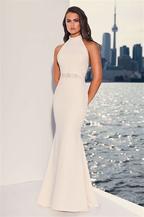 Graceful Crêpe Halter Wedding Dress Style 4841 Paloma Blanca Fit
