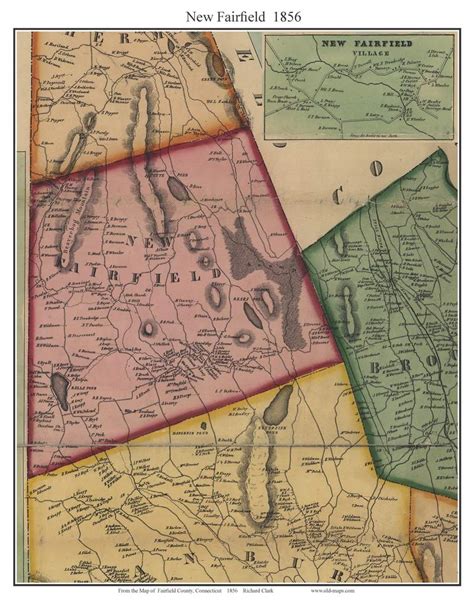 New Fairfield Connecticut 1856 Fairfield Co Old Map Custom Print