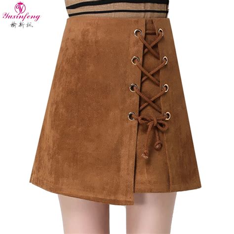 yuxinfeng 3xl high waist suede skirt women lace up zip a line skirt plus size irregular solid