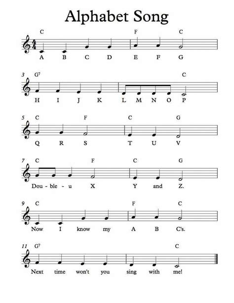 Sheet Music With The Words Alphabet Song