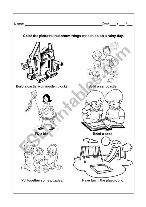 English Worksheets Things We Can Do On A Rainy Day