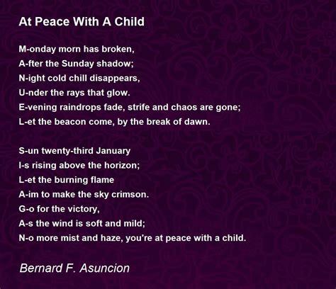 At Peace With A Child By Bernard F Asuncion At Peace With A Child Poem