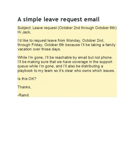 50 Simple Leave Request Emails Free Samples Printabletemplates