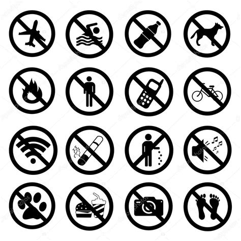 Establecer Iconos De Prohibición Símbolos Prohibidos Signos Negros
