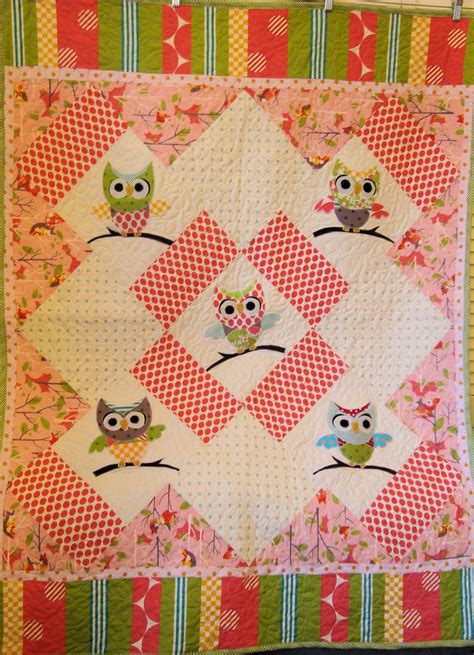 Very Cute Appliqued Pink Owl Baby Quilt Baby Quilts Owl