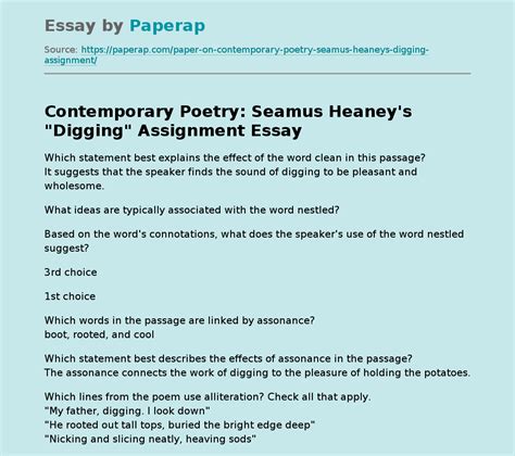 Contemporary Poetry Seamus Heaney S Digging Assignment Free Essay Example