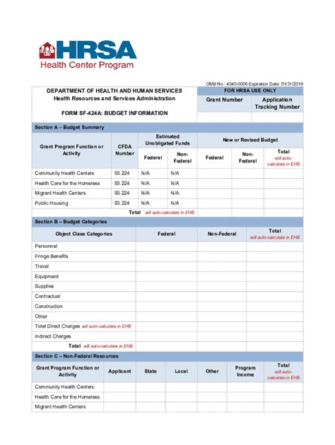 Fillable Online Bphc Hrsa Form Sf 424a Form Sf 424a Fax Email Print