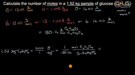 Molar mass is the mass (in atomic mass units) of one mole of a of a substance. Worked example: Calculating molar mass and number of moles ...