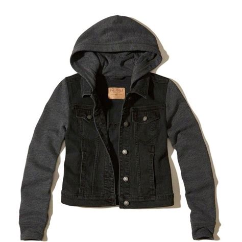 Hollister Hoodie Denim Jacket 50 Liked On Polyvore Featuring Black