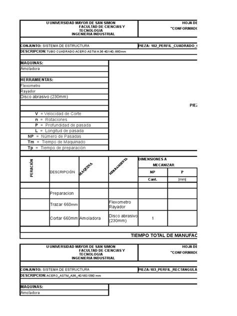 Hoja De Procesos Excel Perforar Procesos Industriales