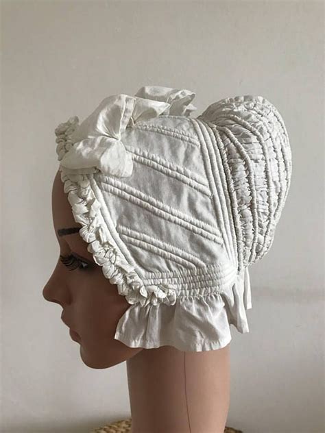 Antique Bonnet 1800s Corded Padded Linen Victorian Ladies Hat Hat