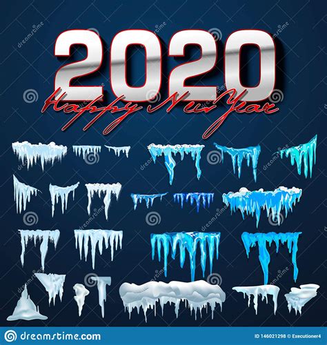 2020 Vector Collection Of Snow Caps Pile Icicles Isolated On