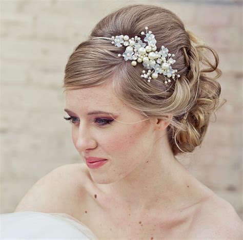 Wedding Hair Rhinestone Tiara With Flowers And Ivory Pearls Wedding