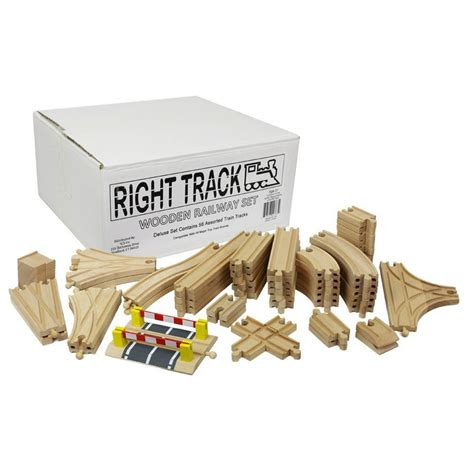 Wooden Train Track Deluxe Set 56 Premium Wood Pieces By Right Track