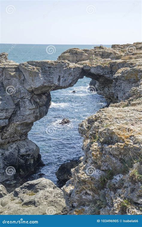 The Rock Arch In The Sea Near The Village Of Tyulenovo Bulgaria Stock