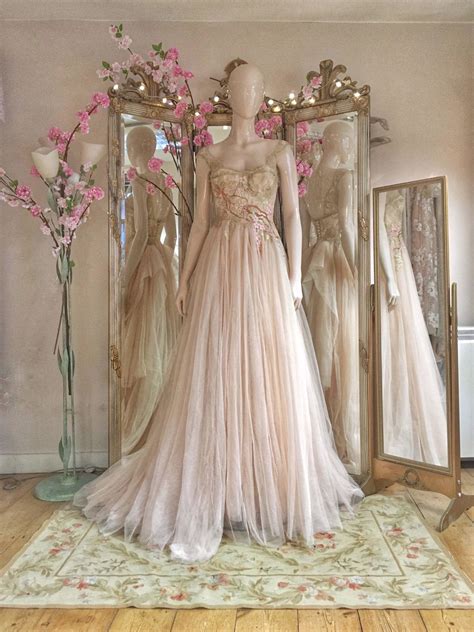 Blush Tulle Hanami Wedding Dress With Cherry Blossom Embroidery By Joanne Fleming Design Gold
