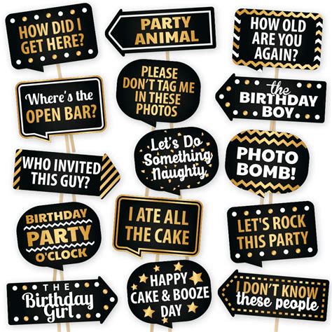 Buy Happy Birthday Photo Booth Props By Partygraphix European Made Black And Gold Selfie Props