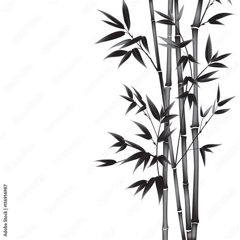 Ink Paint Bamboo Bush Card With Black Bamboo Plants Isolated On White