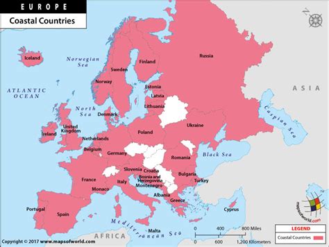 Map Of Coastal Countries Of Europe List Of European Countries With