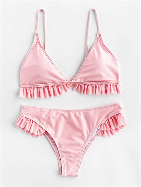 Ruffle Trim Triangle Bikini Set SheIn Sheinside