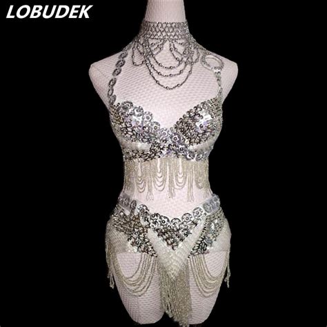 Buy Sexy Silvery Crystals Costume Bar Nightclub Singer Dj Ds Costumes Shining