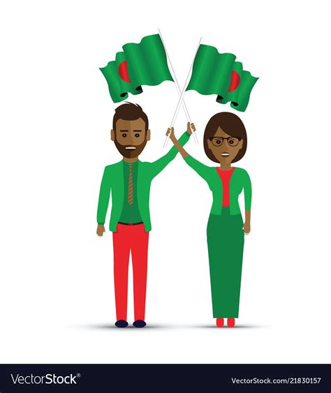 Two People Waving Bangladesh Flags Royalty Free Vector Image