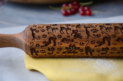 Cat Design Wooden Rolling Pin Cat Pattern Cat By Happyrollingpin