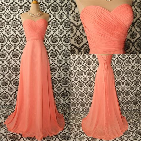 Custom Made Peach Long Chiffon Prom Dresses Evening Dresses Party