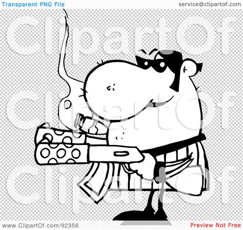 royalty free rf clipart illustration of an outlined tough gangster holding two machine guns