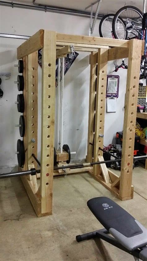 Weights On The Back Of The Homemade Power Rack Diy Home Gym Home Gym