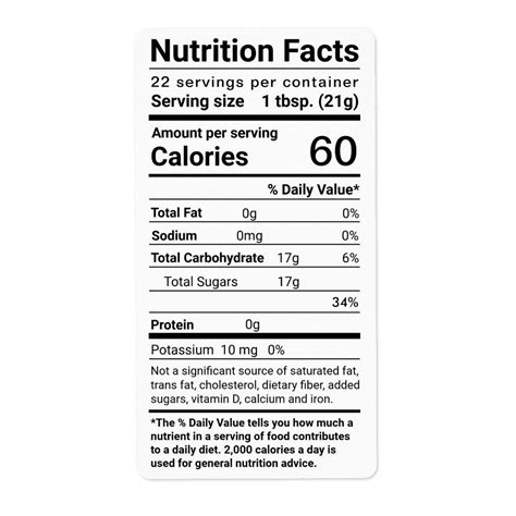 Honey Nutrition Facts Shipping Label White Zazzle Nutrition Facts
