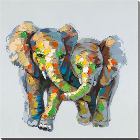 Colourful Oil Painting Of Elephants Elephant Painting Canvas Animal