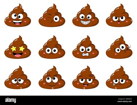 Collection Of Cute Funny Poop With Different Mood Set Of Cartoon Poo