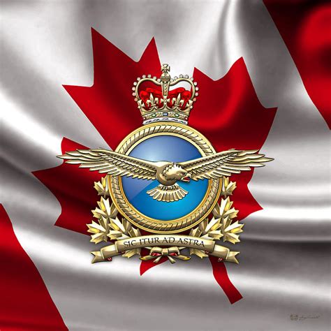 Royal Canadian Air Force Badge Over Waving Flag Digital Art By Serge