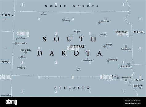 South Dakota Sd Gray Political Map With Capital Pierre And Largest