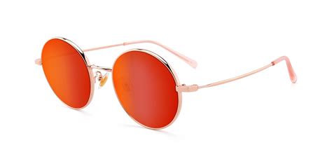 Rose Gold Thin Metal Round Mirrored Sunglasses With Red Gold Sunwear
